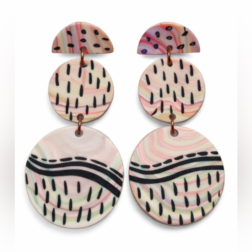 Artistic Pink and Black Dangle Earrings
